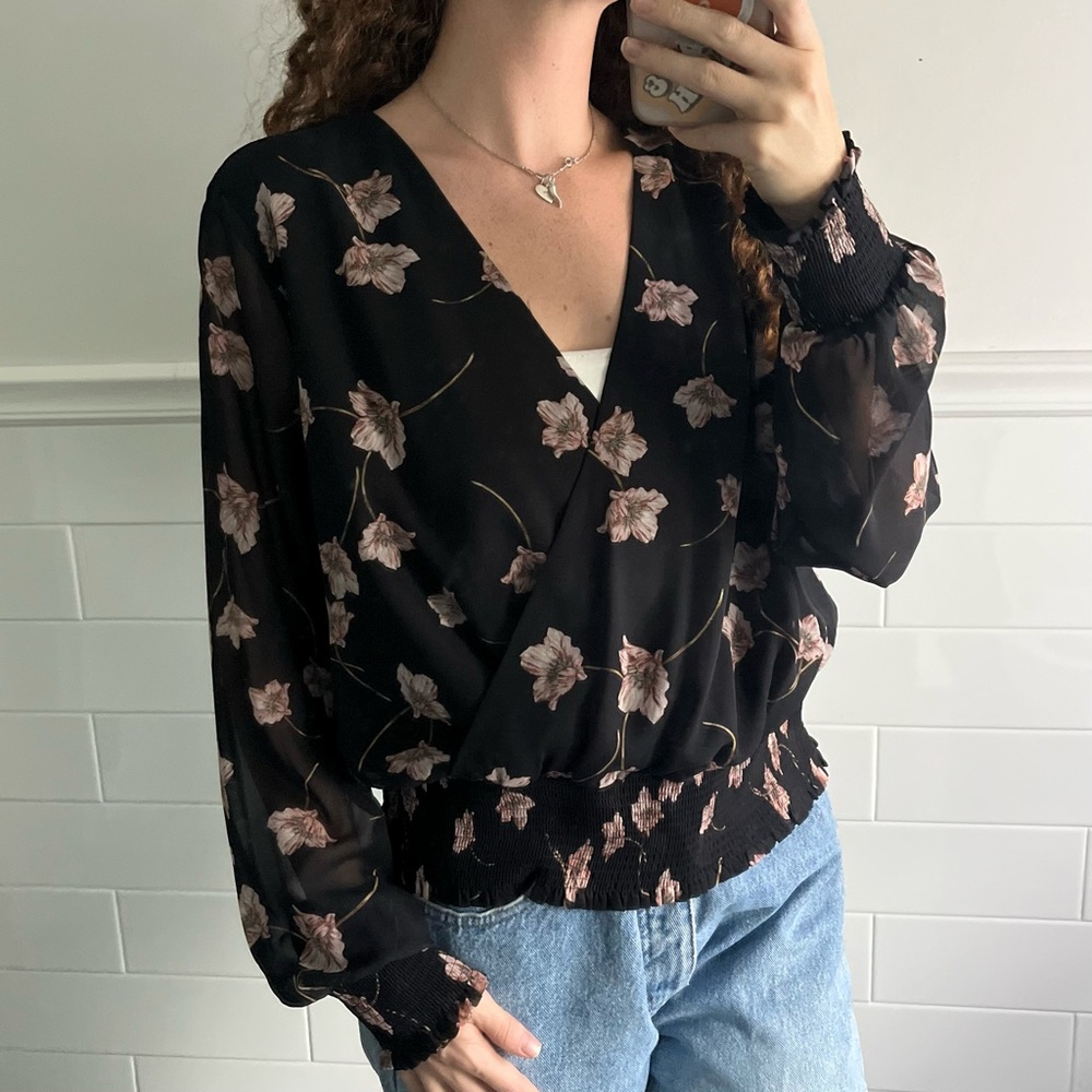 Bar III Sheer Long Sleeve Blouse
